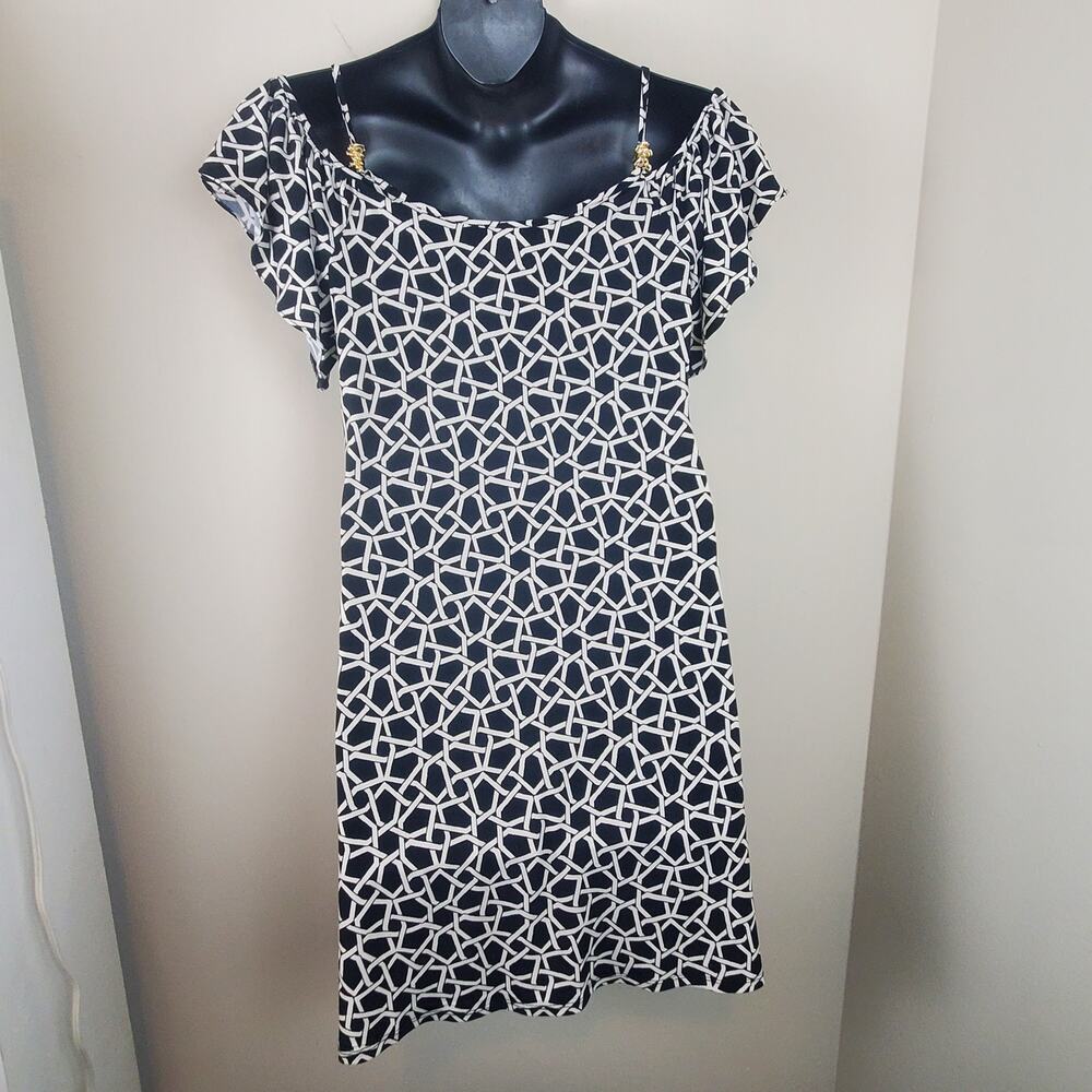 DB ESTABLISHED 1962 Black & White Print Cold Shoulder Mini Dress | Medium - Picture 4 of 8